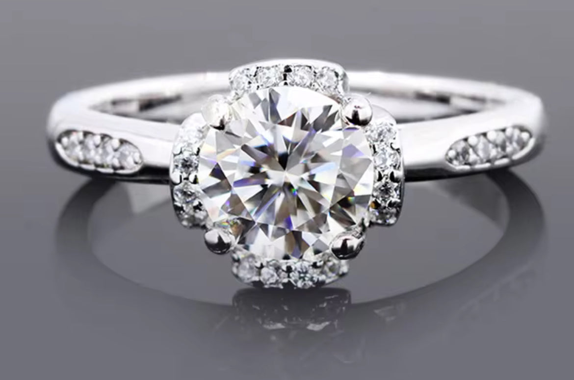 Moissanite Ring – Platinum-Plated Sterling Silver Engagement Ring