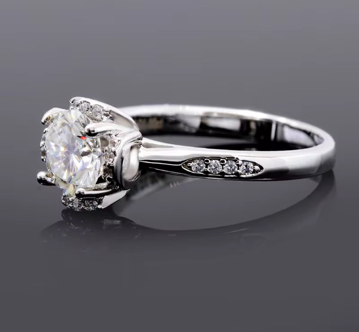 Moissanite Ring – Platinum-Plated Sterling Silver Engagement Ring